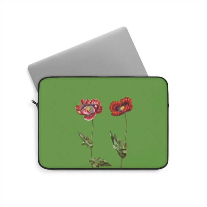 Poppies Laptop Sleeve - Green - Image 5