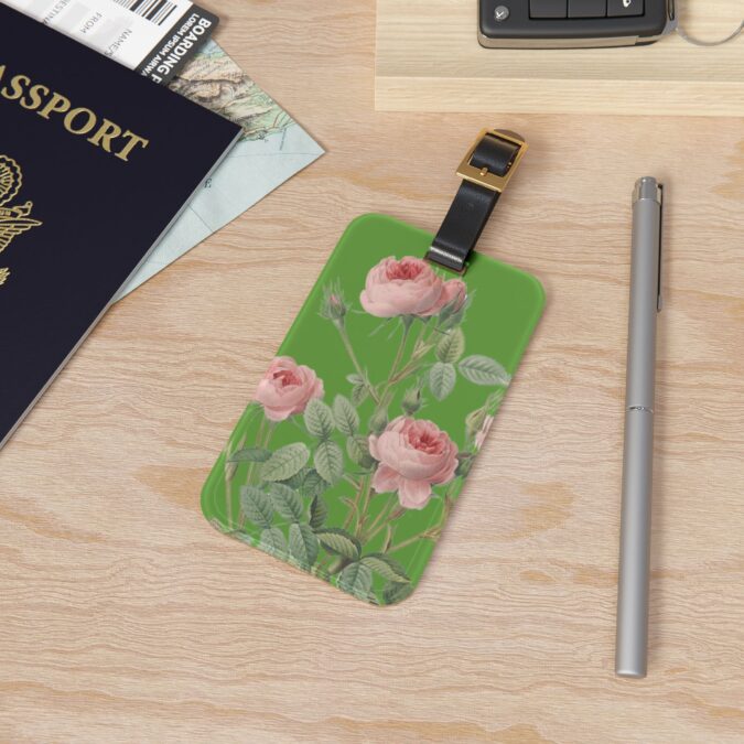 Pink Roses Luggage Tag - Green - Image 4