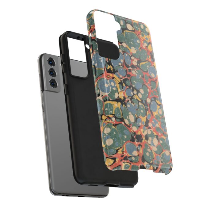 18th C. Marbled Paper Phone Case - Blue, Orange & Black - Image 84