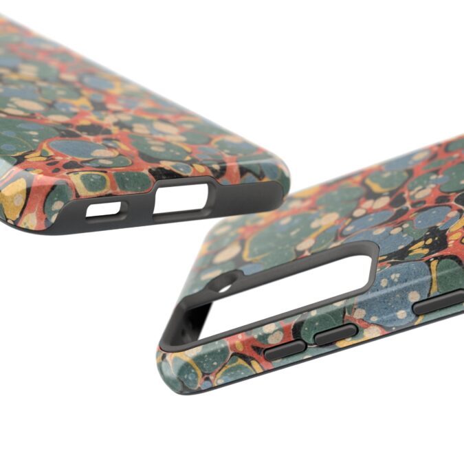 18th C. Marbled Paper Phone Case - Blue, Orange & Black - Image 83