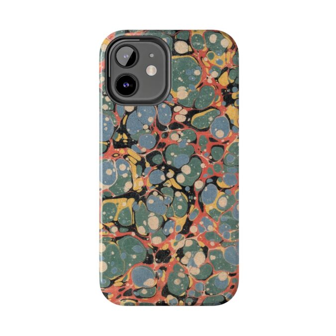 18th C. Marbled Paper Phone Case - Blue, Orange & Black - Image 14