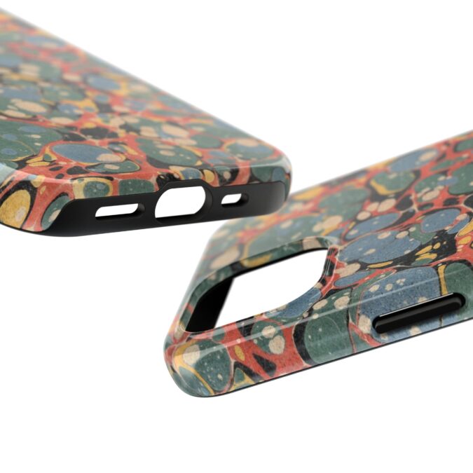 18th C. Marbled Paper Phone Case - Blue, Orange & Black - Image 55