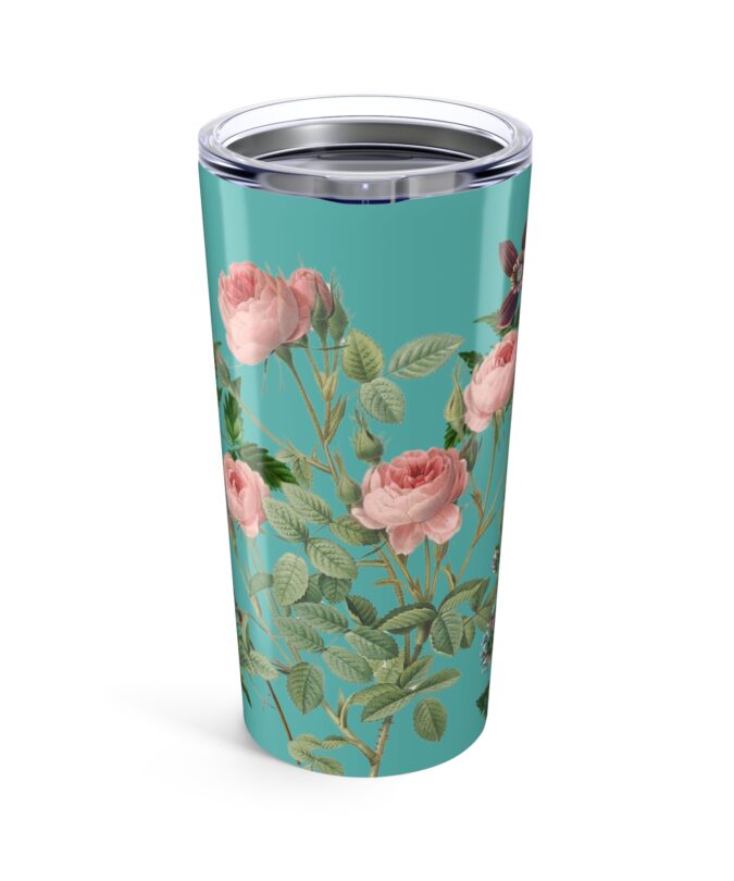 Rose, Clematis & Aster Tumbler  - Teal Blue