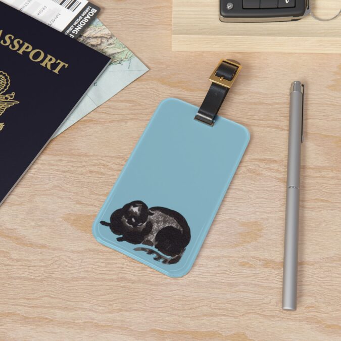 Black Cat Luggage Tag - Pale Blue - Image 4