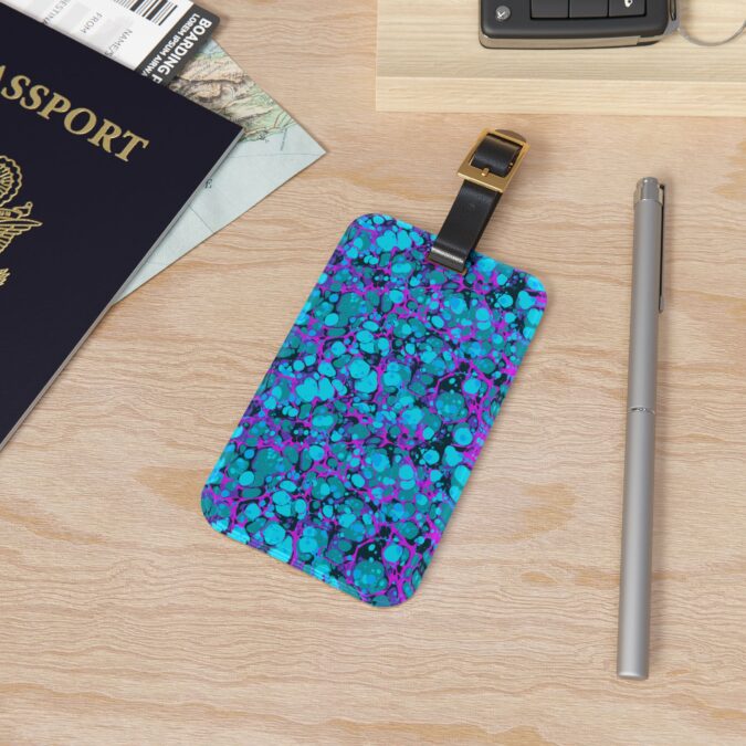 Marbled Luggage Tag - Aqua, Magenta & Moss Green - Image 4