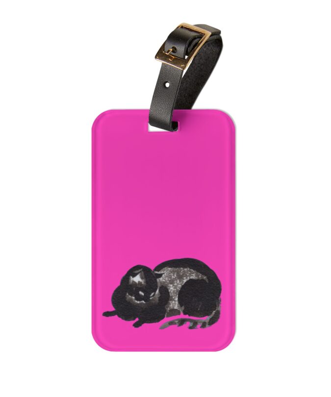 Black Cat Luggage Tag - Bright Magenta