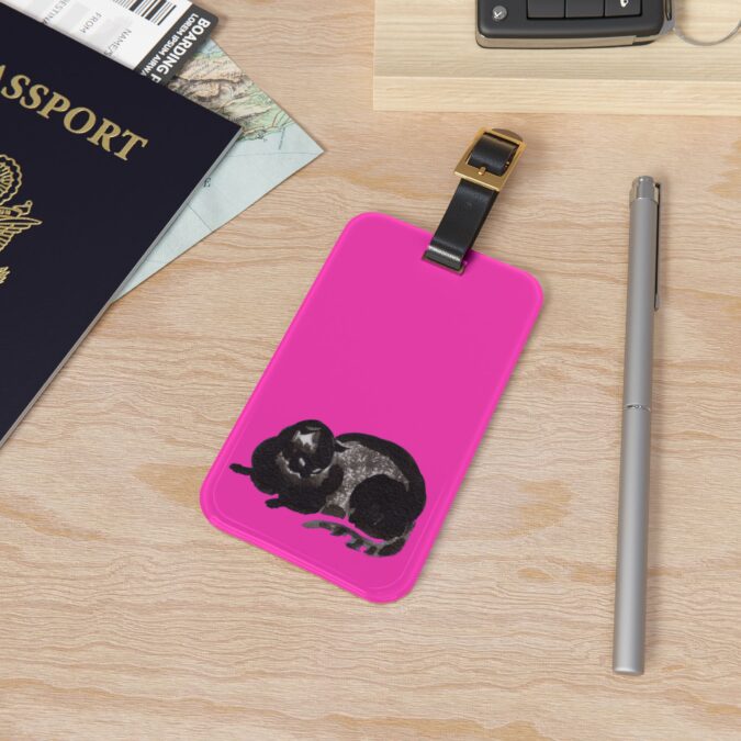 Black Cat Luggage Tag - Bright Magenta - Image 4