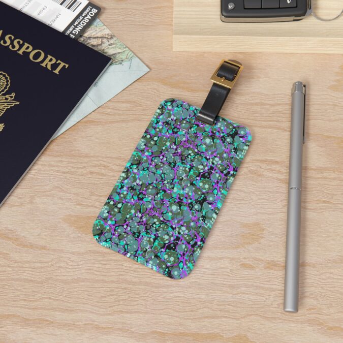 Marbled Luggage Tag - Aqua, Violet & Black - Image 4