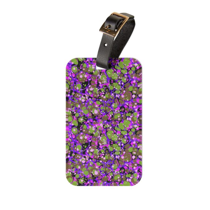 Marbled Luggage Tag - Magenta, Lime Green & Brown