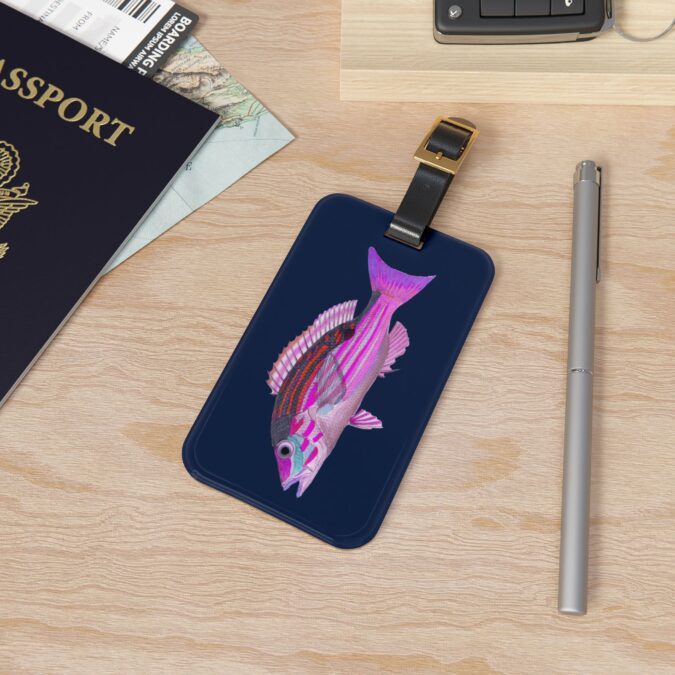 Pink Fish Luggage Tag - Navy - Image 4