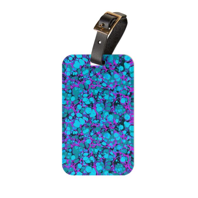 Marbled Luggage Tag - Aqua, Magenta & Moss Green