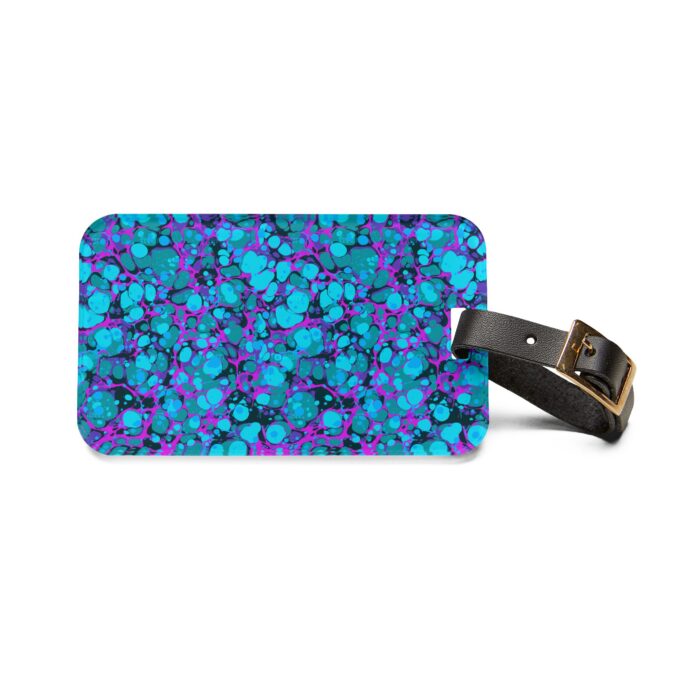 Marbled Luggage Tag - Aqua, Magenta & Moss Green - Image 2