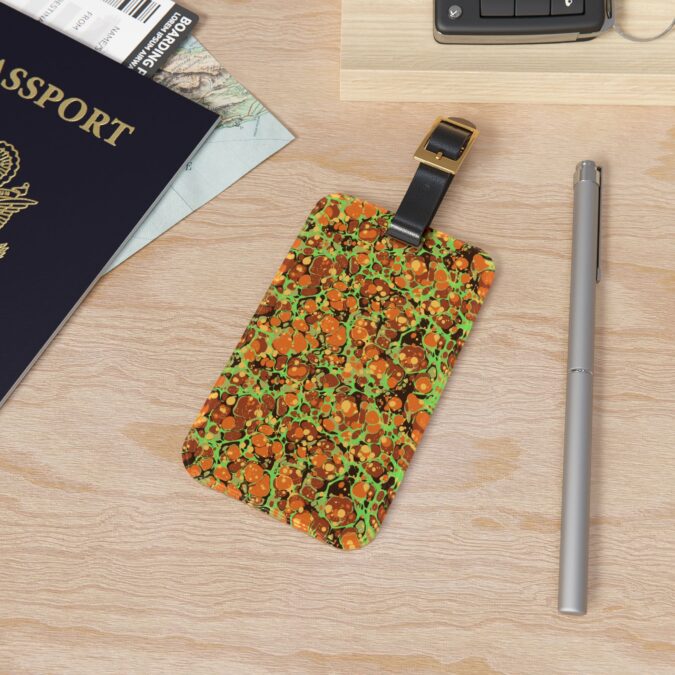 Marbled Luggage Tag - Orange, Lime Green & Black - Image 4