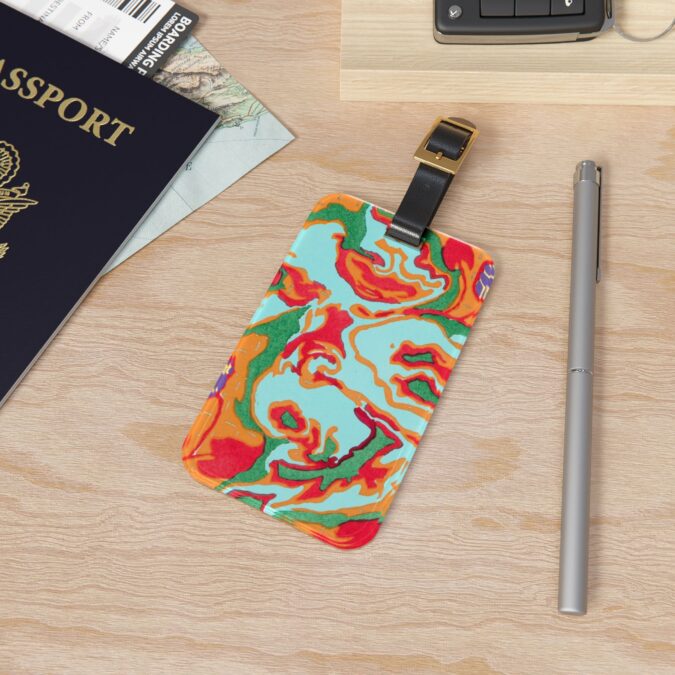 Pale Blue & Orange Abstract Luggage Tag - Image 4