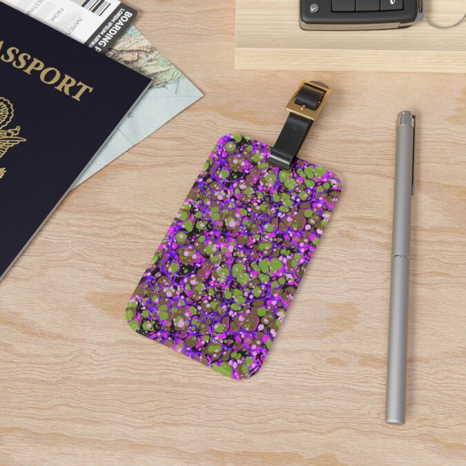 Marbled Luggage Tag - Magenta, Lime Green & Brown - Image 4