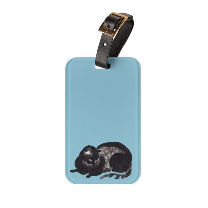Black Cat Luggage Tag - Pale Blue