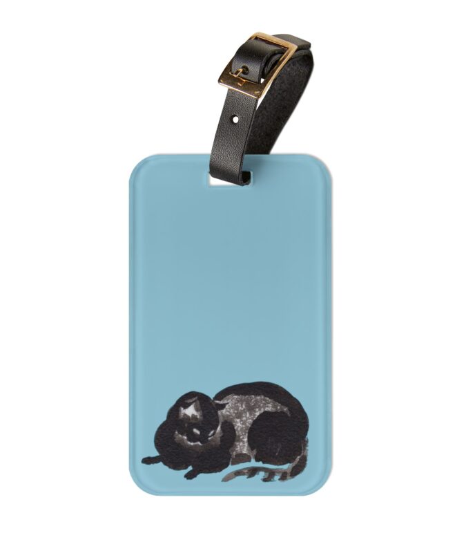Black Cat Luggage Tag - Pale Blue