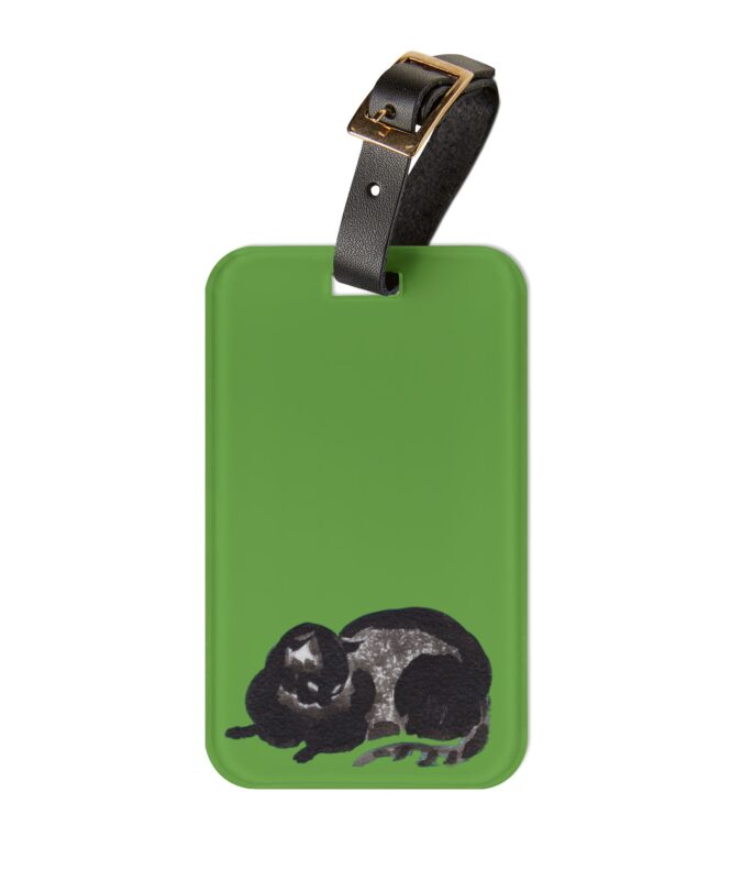 Black Cat Luggage Tag - Green