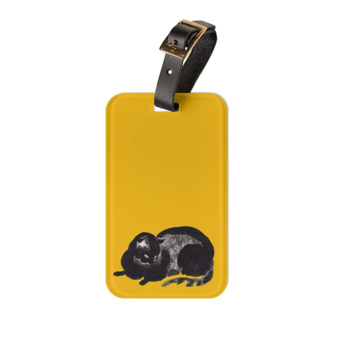 Black Cat Luggage Tag - Yellow
