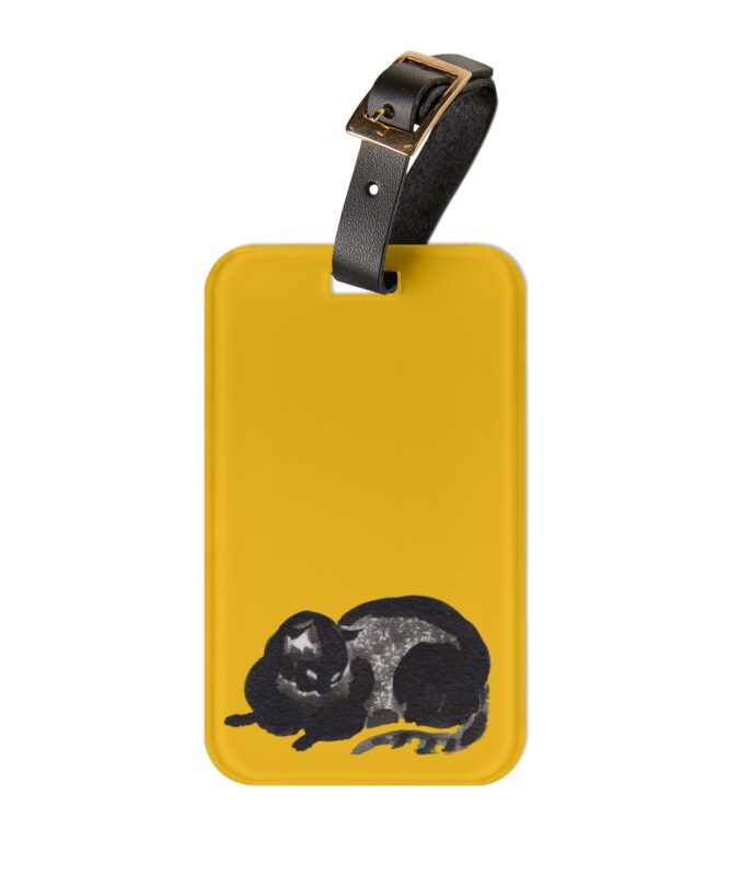 Black Cat Luggage Tag - Yellow