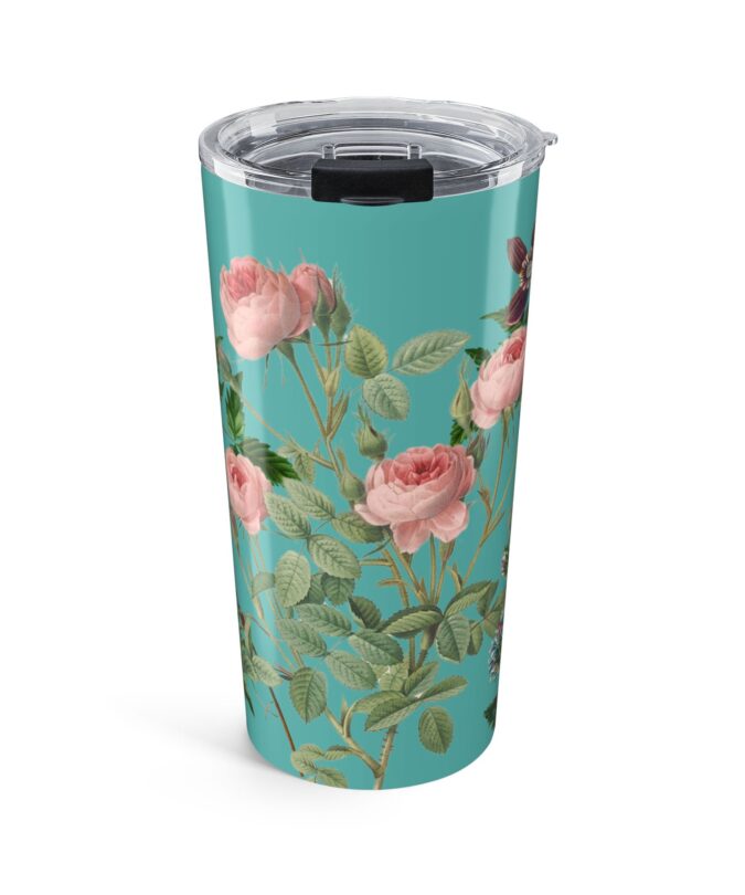 Rose, Clematis & Aster Tumbler  - Teal Blue