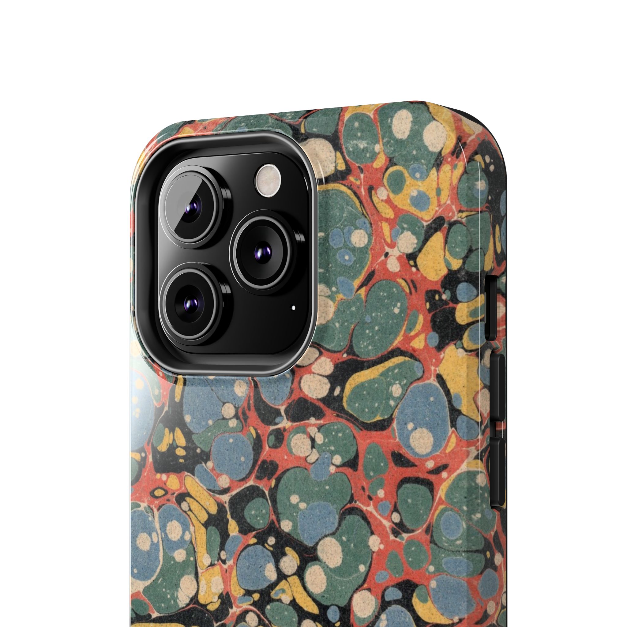 18th C. Marbled Paper Phone Case - Blue, Orange & Black - Image 40