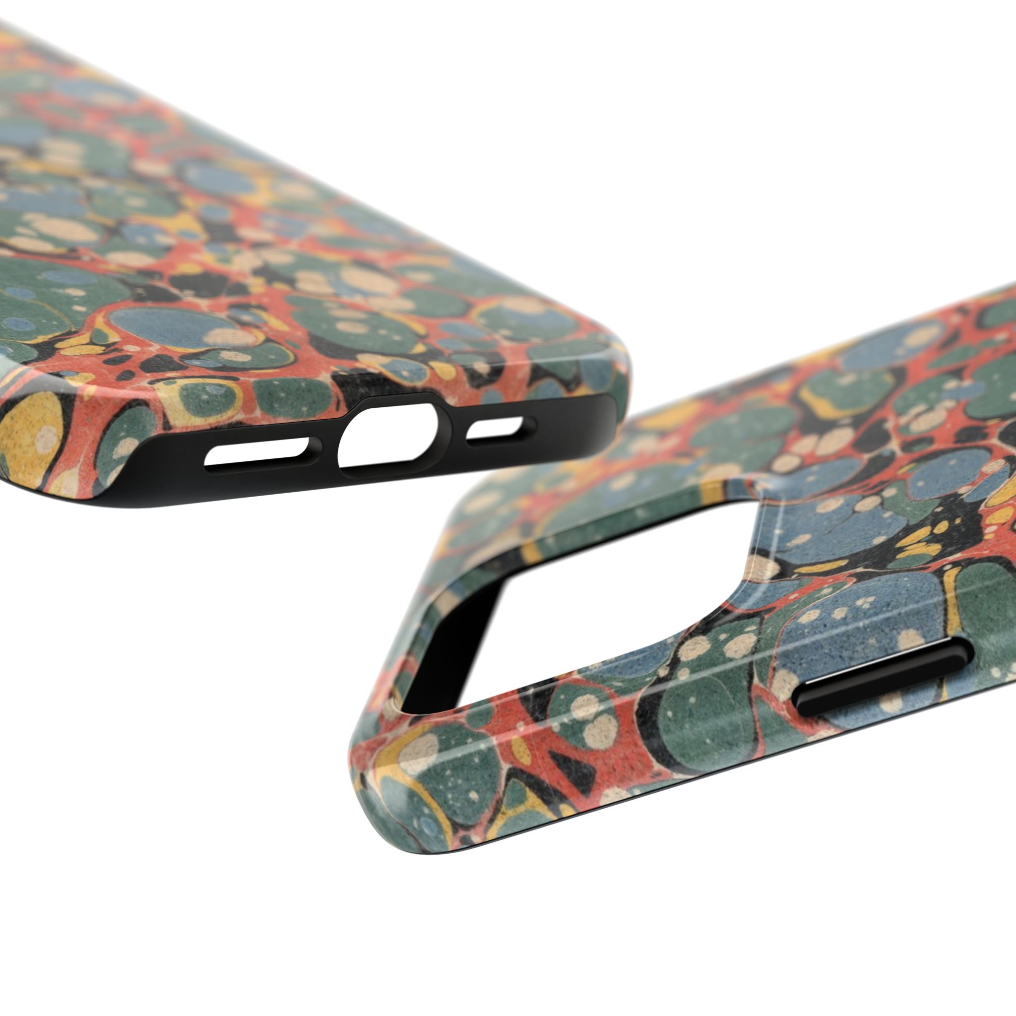 18th C. Marbled Paper Phone Case - Blue, Orange & Black - Image 67