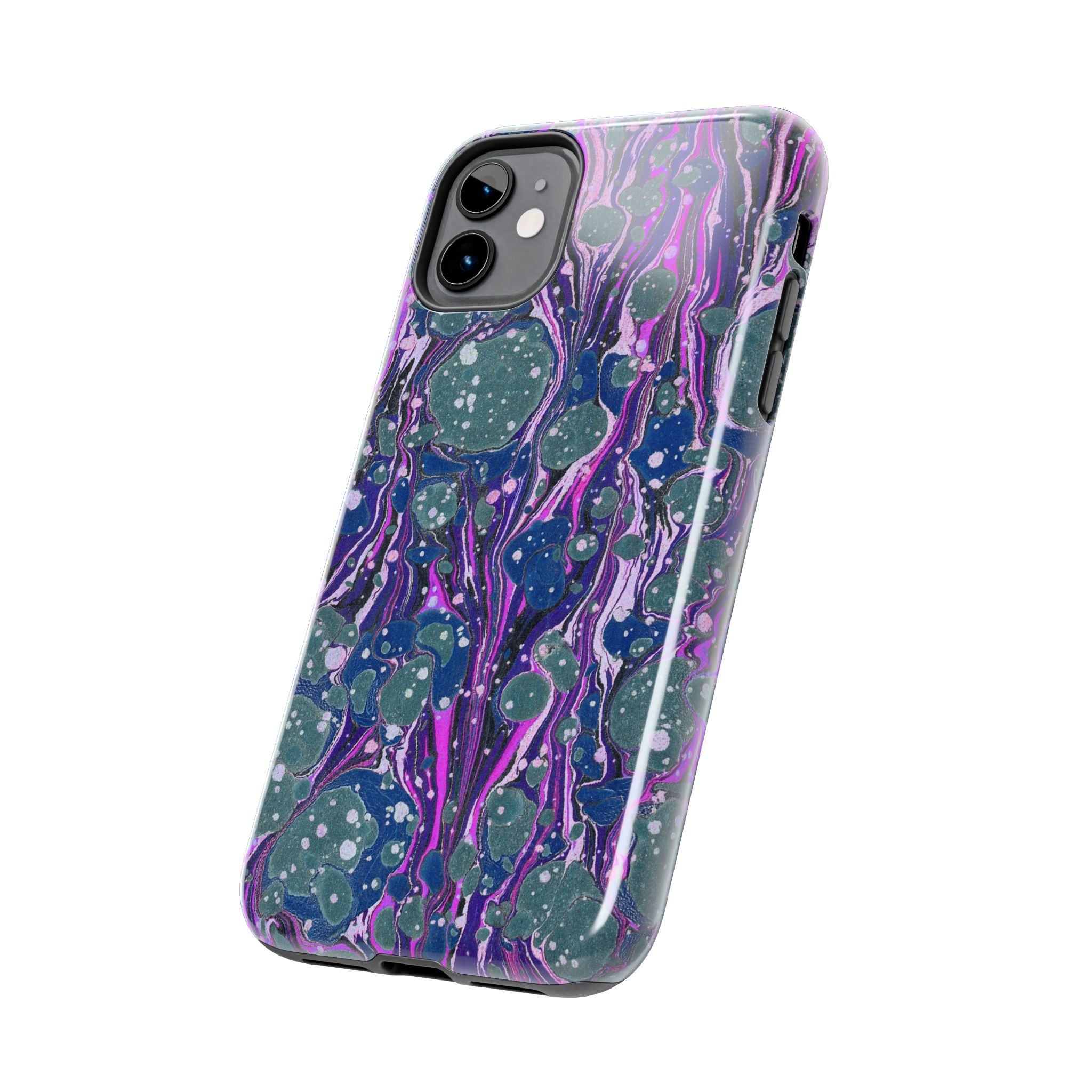 Marbled Phone Case - Navy, Magenta & Moss Green - Image 3