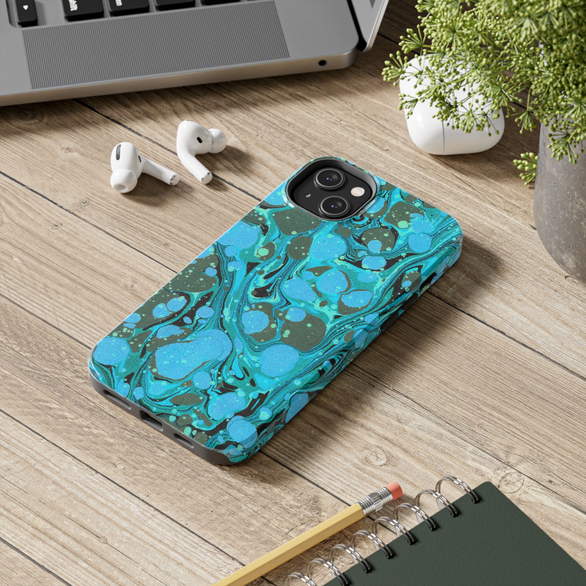 Marbled Phone Case - Aqua & Moss Green - Image 52