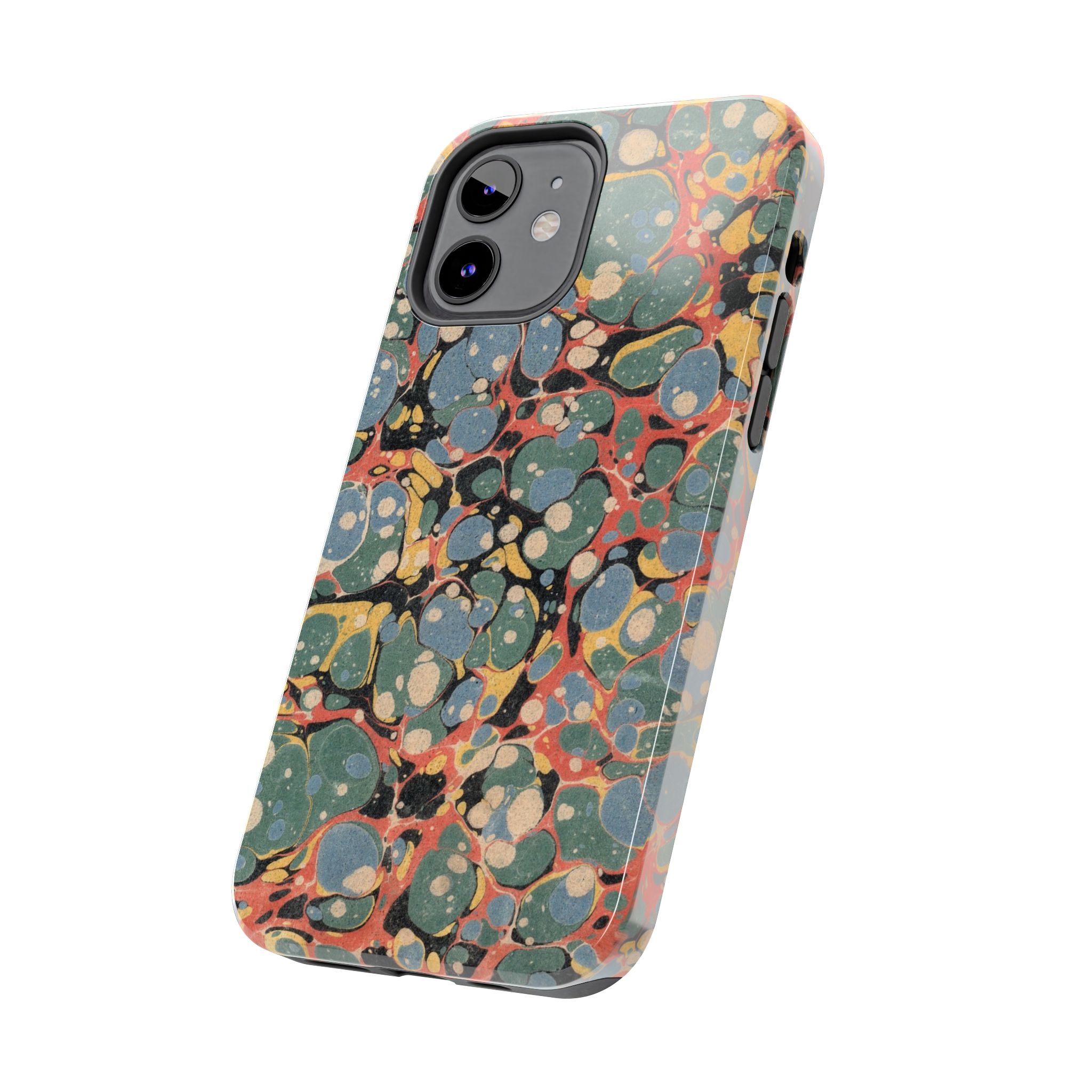 18th C. Marbled Paper Phone Case - Blue, Orange & Black - Image 15