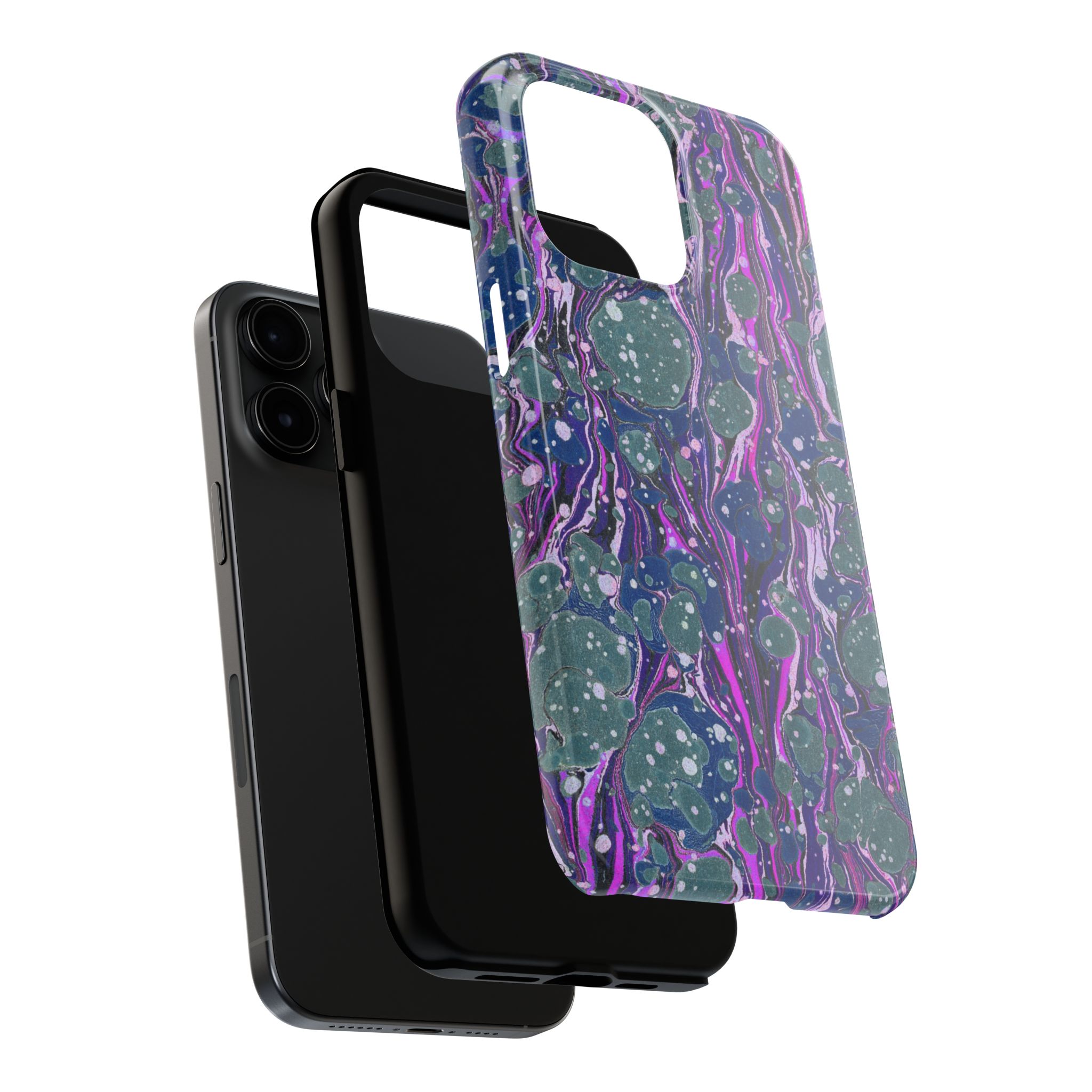 Marbled Phone Case - Navy, Magenta & Moss Green - Image 68