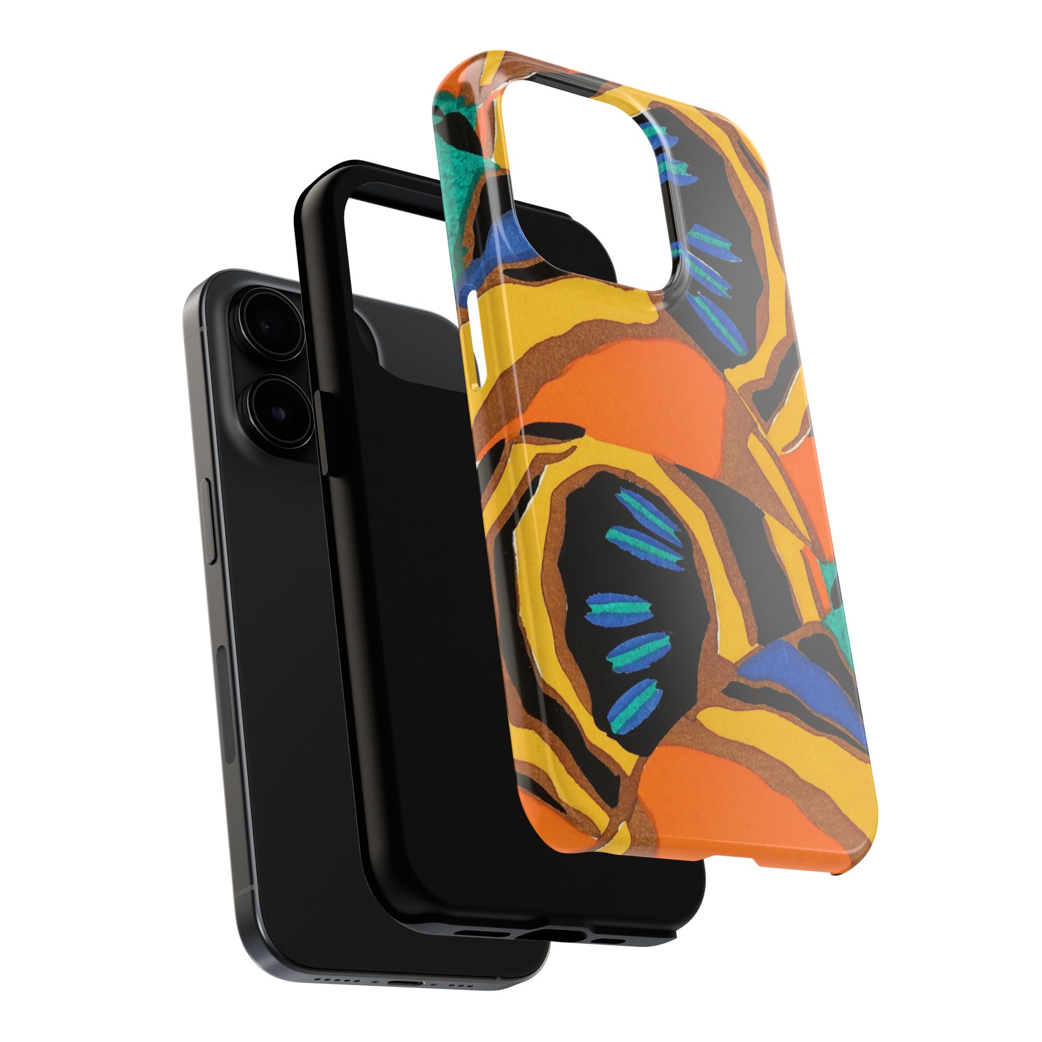 Orange, Black & Blue Abstract Phone Case - Image 60
