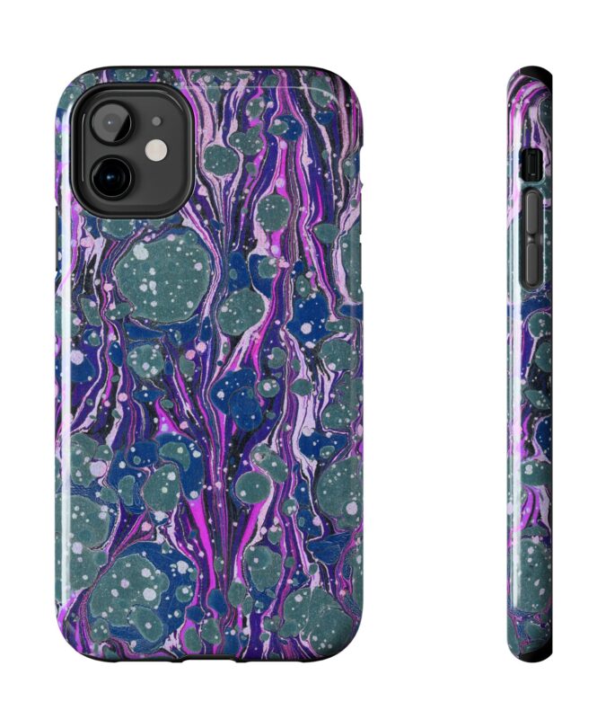 Marbled Phone Case - Navy, Magenta & Moss Green