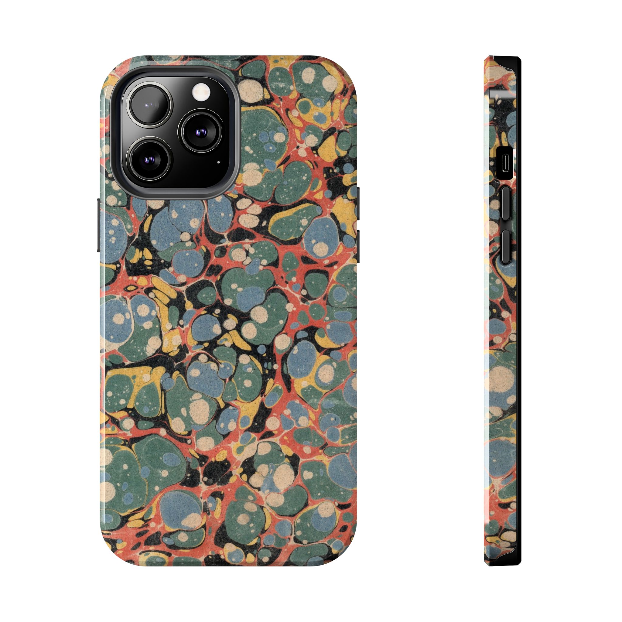 18th C. Marbled Paper Phone Case - Blue, Orange & Black - Image 41