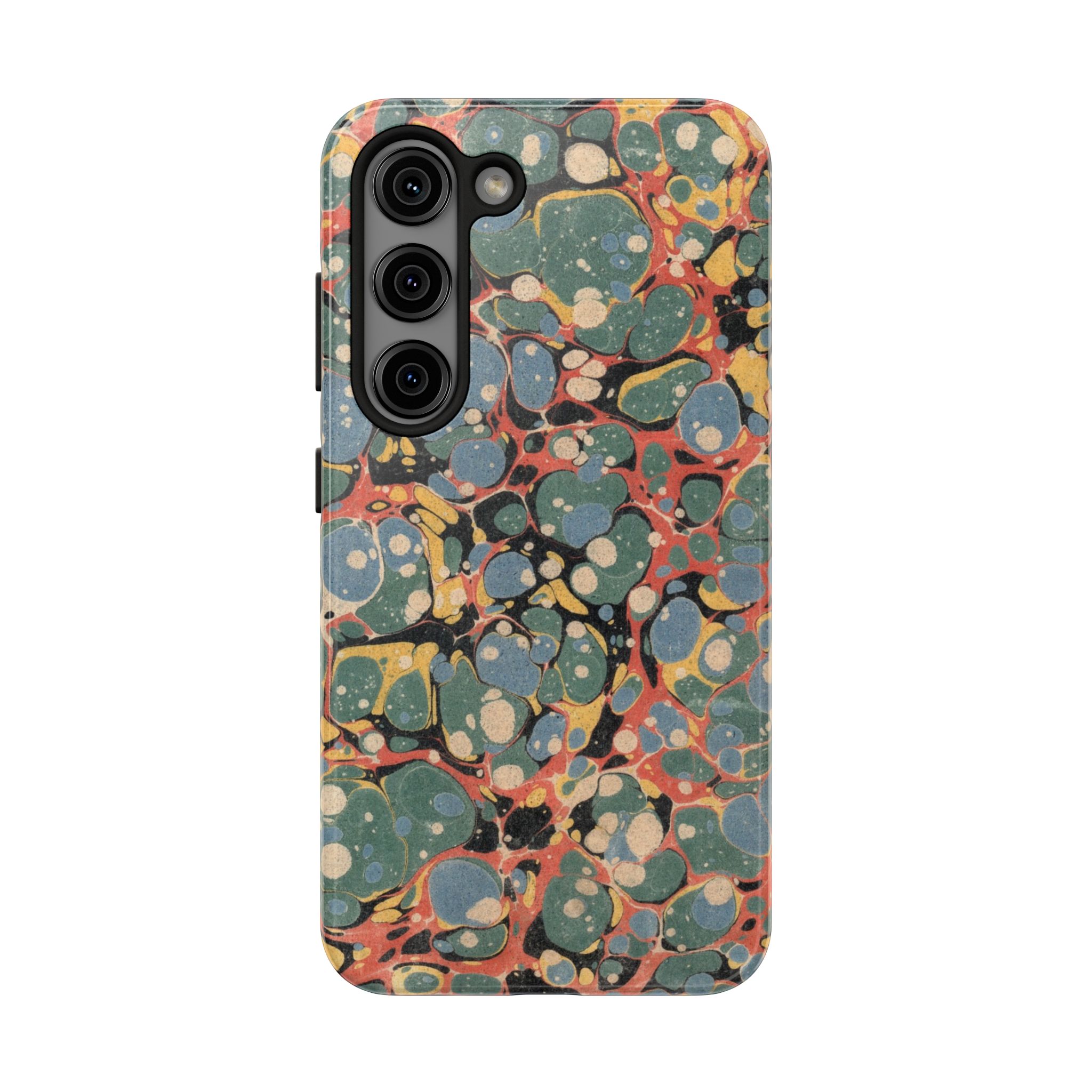 18th C. Marbled Paper Phone Case - Blue, Orange & Black - Image 73