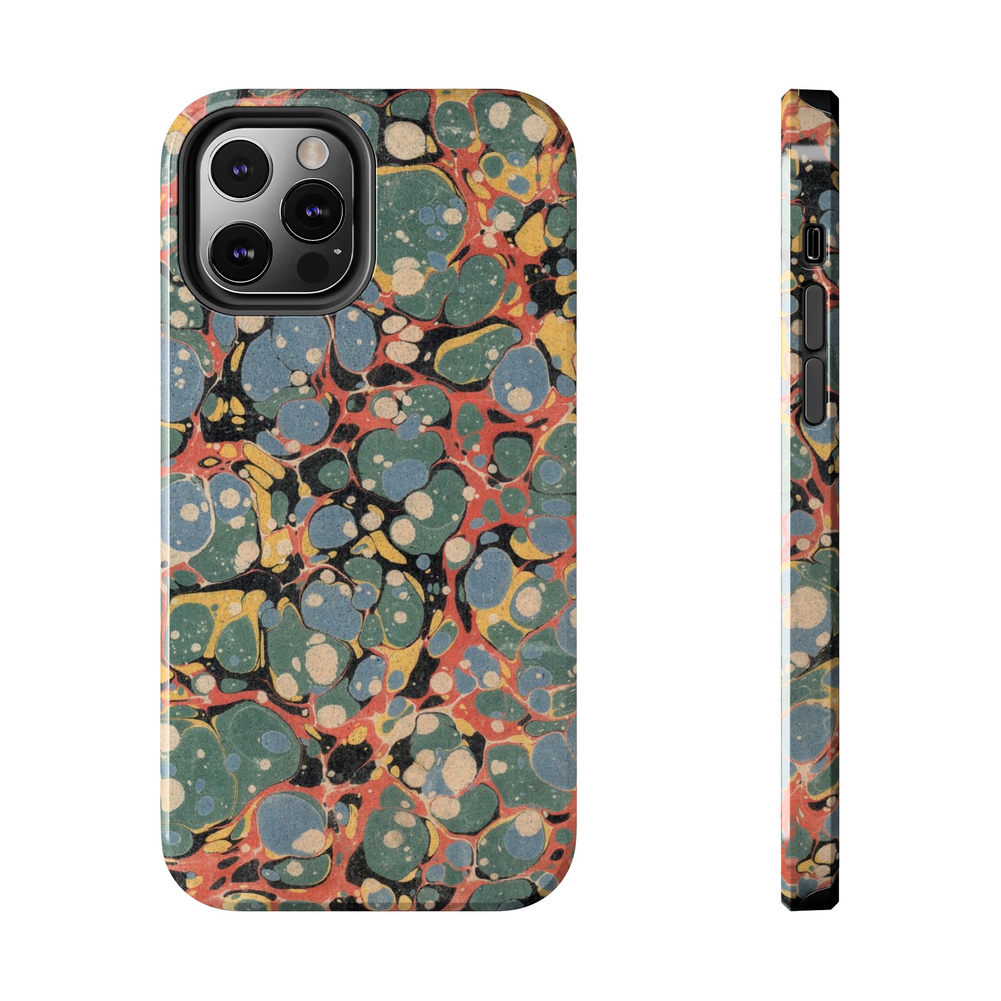 18th C. Marbled Paper Phone Case - Blue, Orange & Black - Image 21