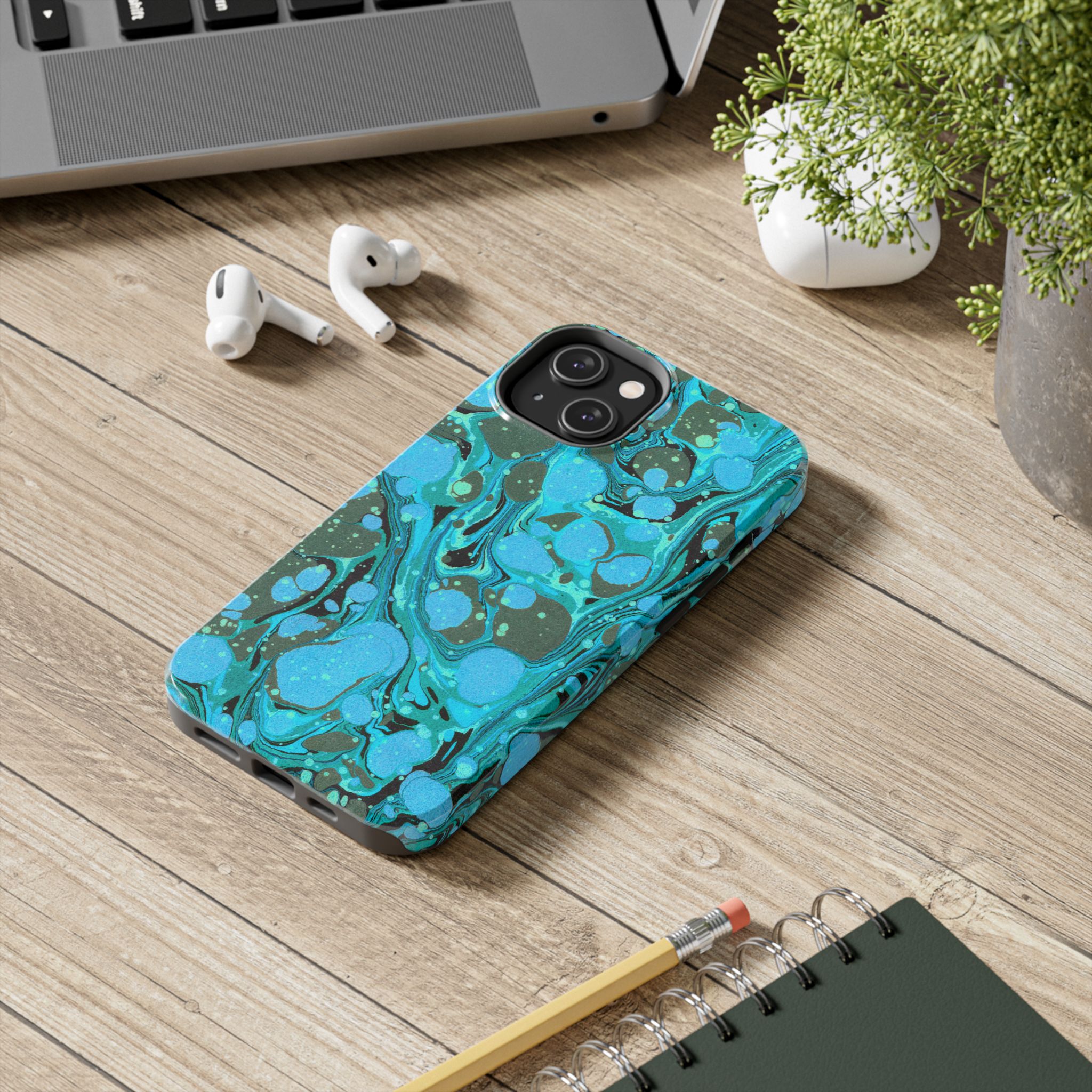Marbled Phone Case - Aqua & Moss Green - Image 46