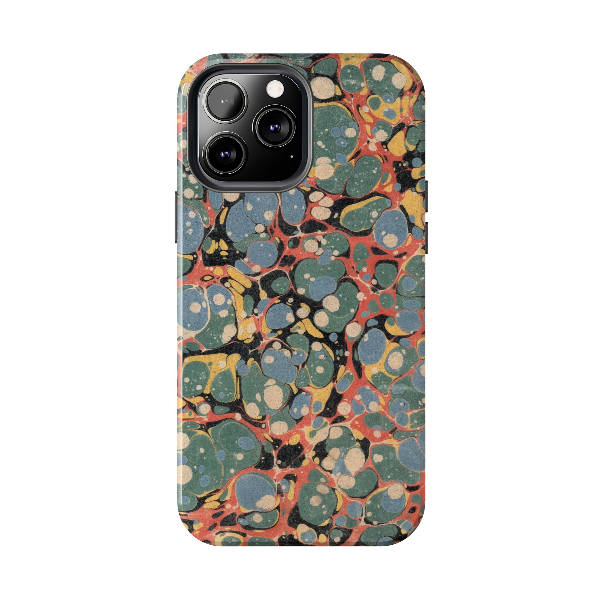 18th C. Marbled Paper Phone Case - Blue, Orange & Black - Image 42