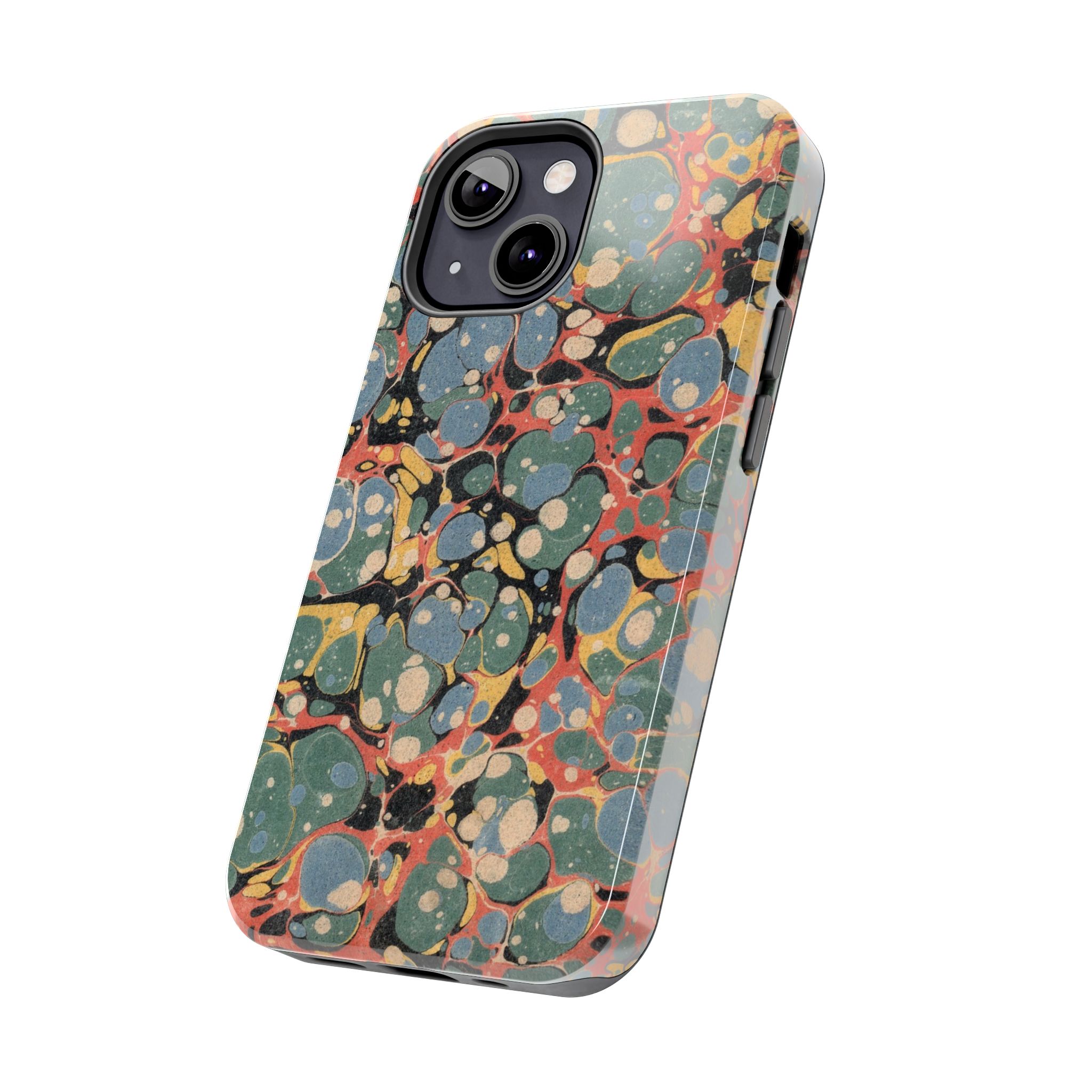 18th C. Marbled Paper Phone Case - Blue, Orange & Black - Image 35