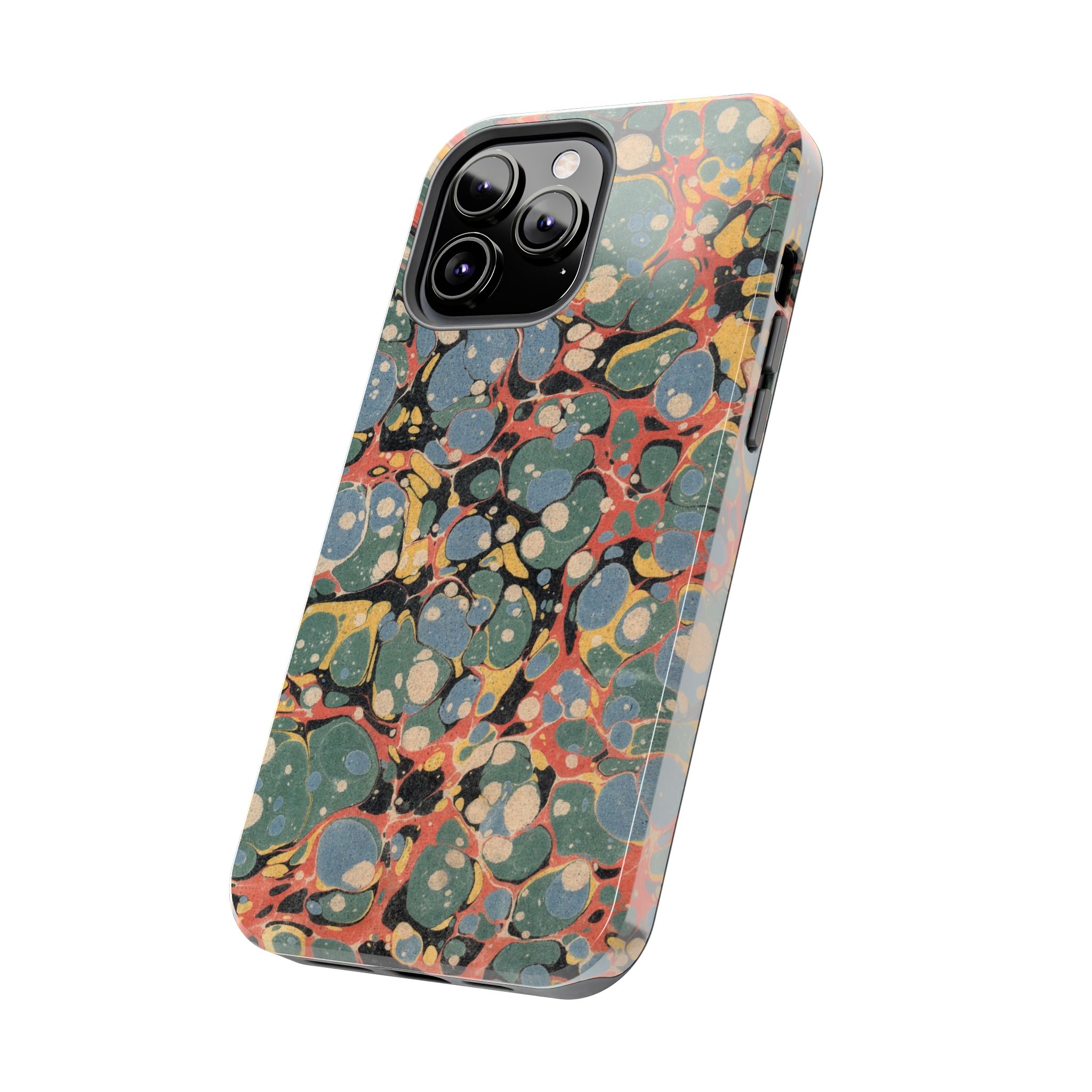 18th C. Marbled Paper Phone Case - Blue, Orange & Black - Image 43