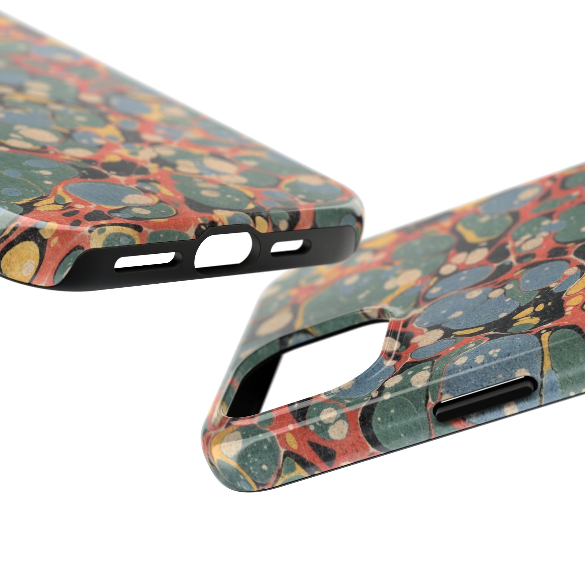 18th C. Marbled Paper Phone Case - Blue, Orange & Black - Image 63