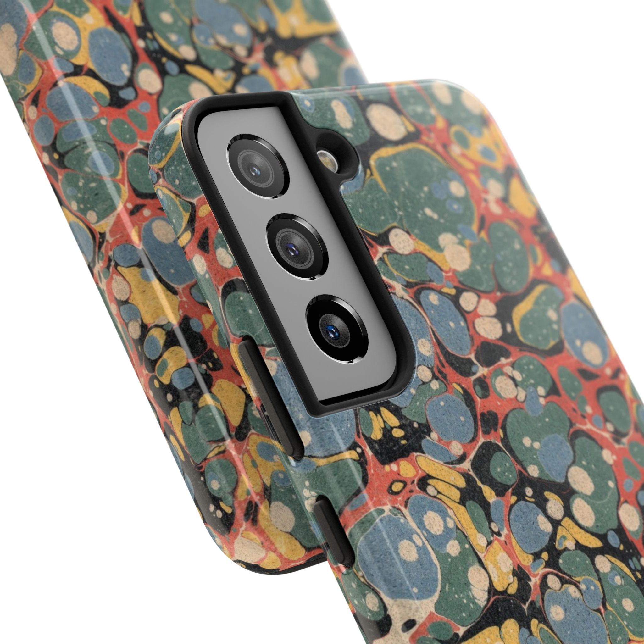 18th C. Marbled Paper Phone Case - Blue, Orange & Black - Image 78