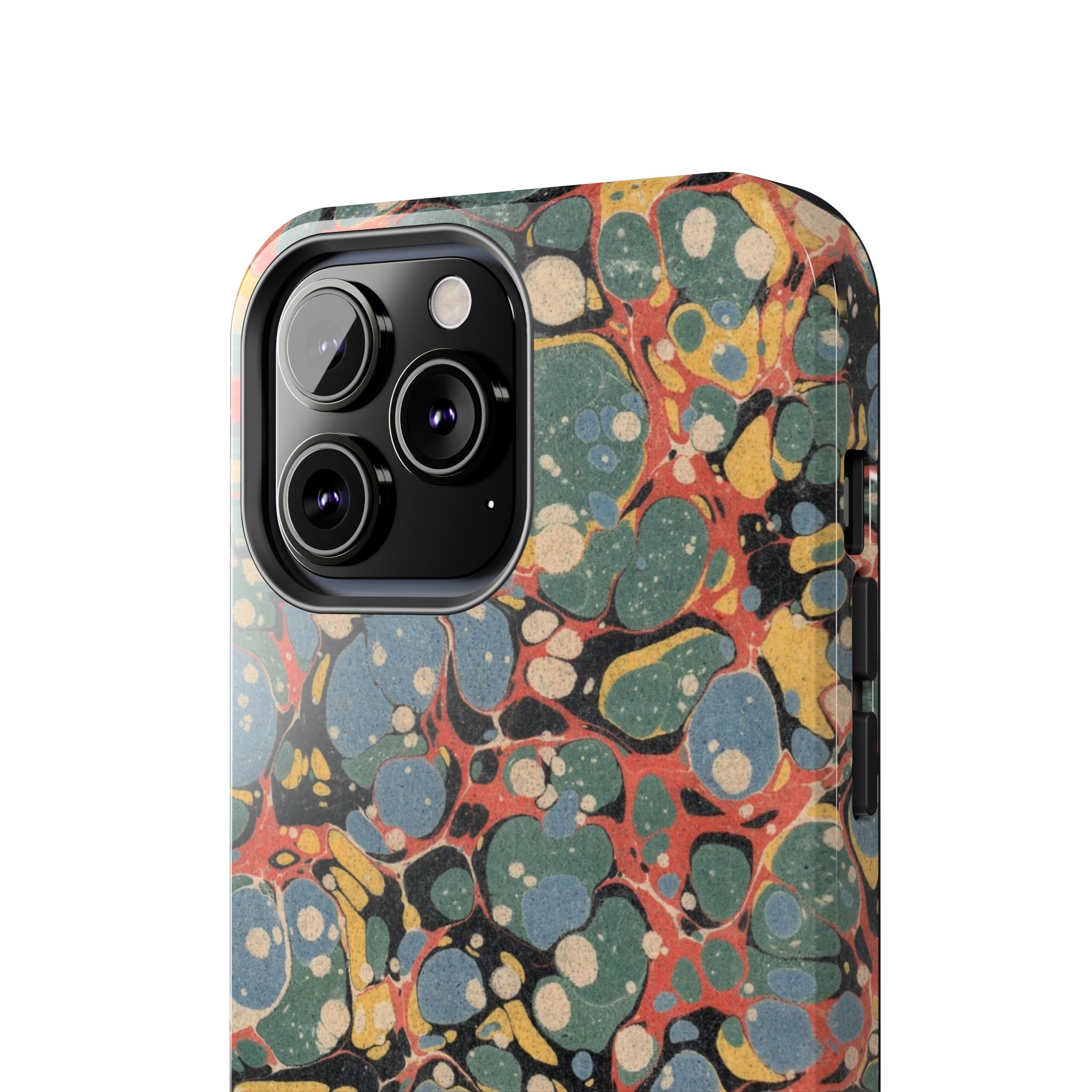 18th C. Marbled Paper Phone Case - Blue, Orange & Black - Image 44