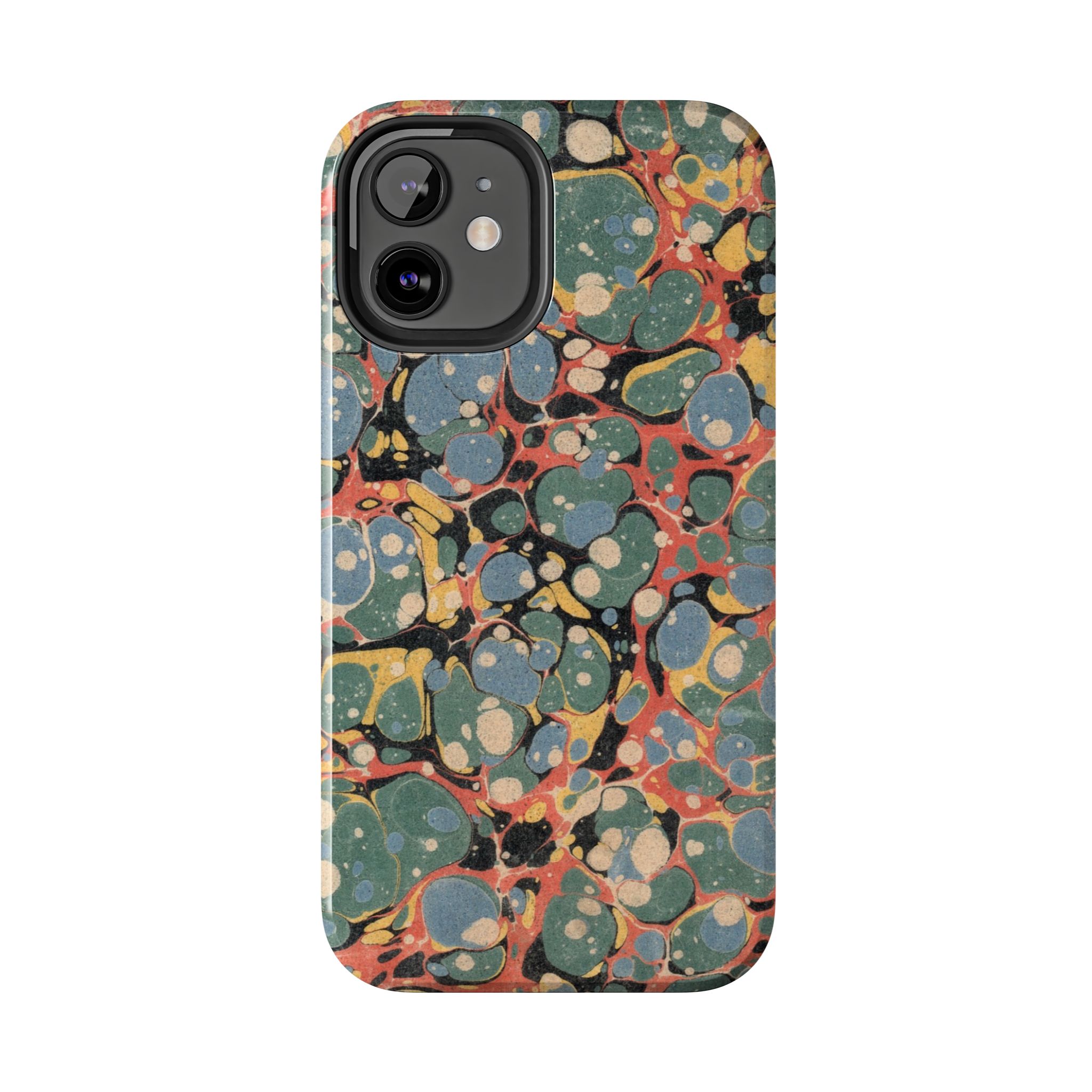 18th C. Marbled Paper Phone Case - Blue, Orange & Black - Image 18