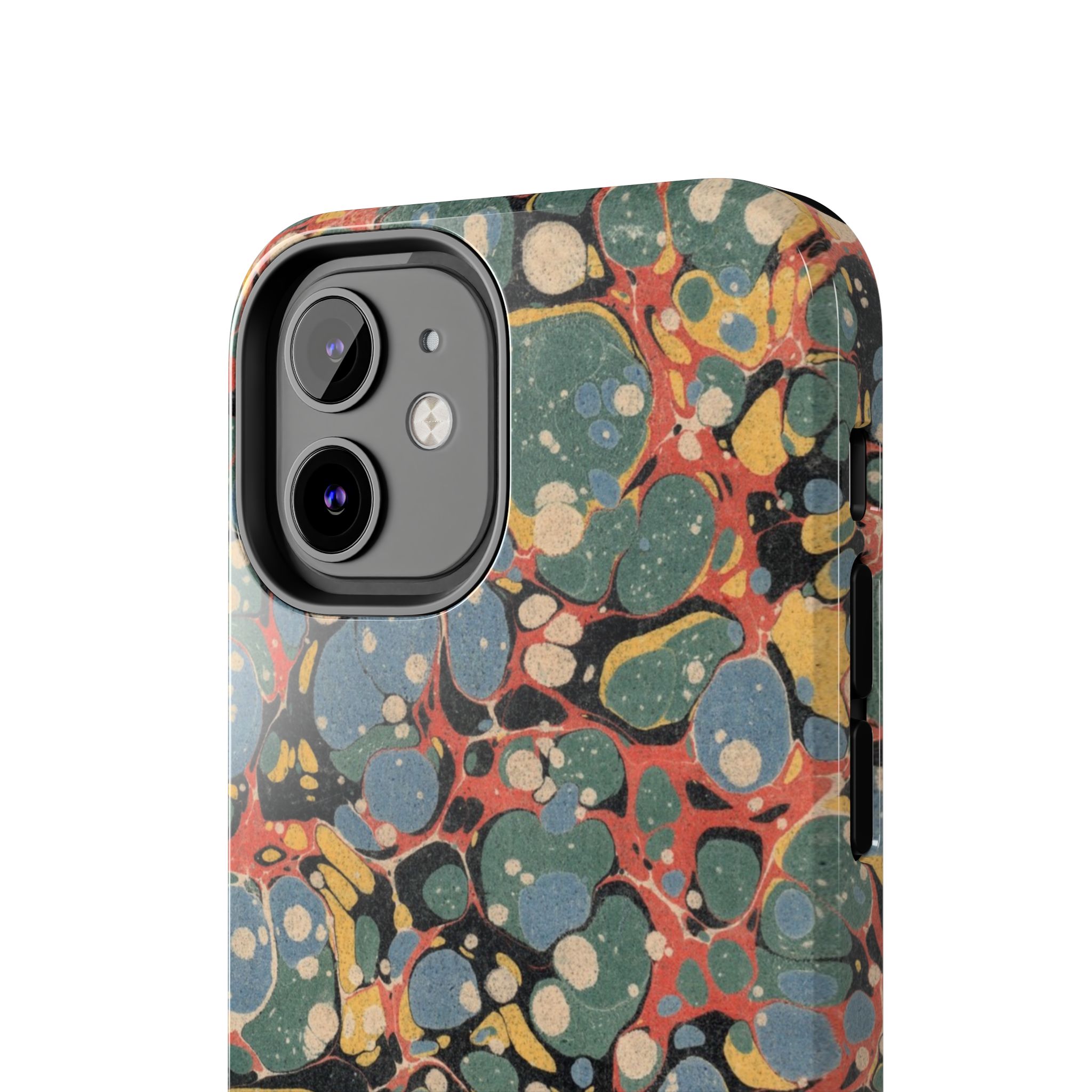 18th C. Marbled Paper Phone Case - Blue, Orange & Black - Image 20