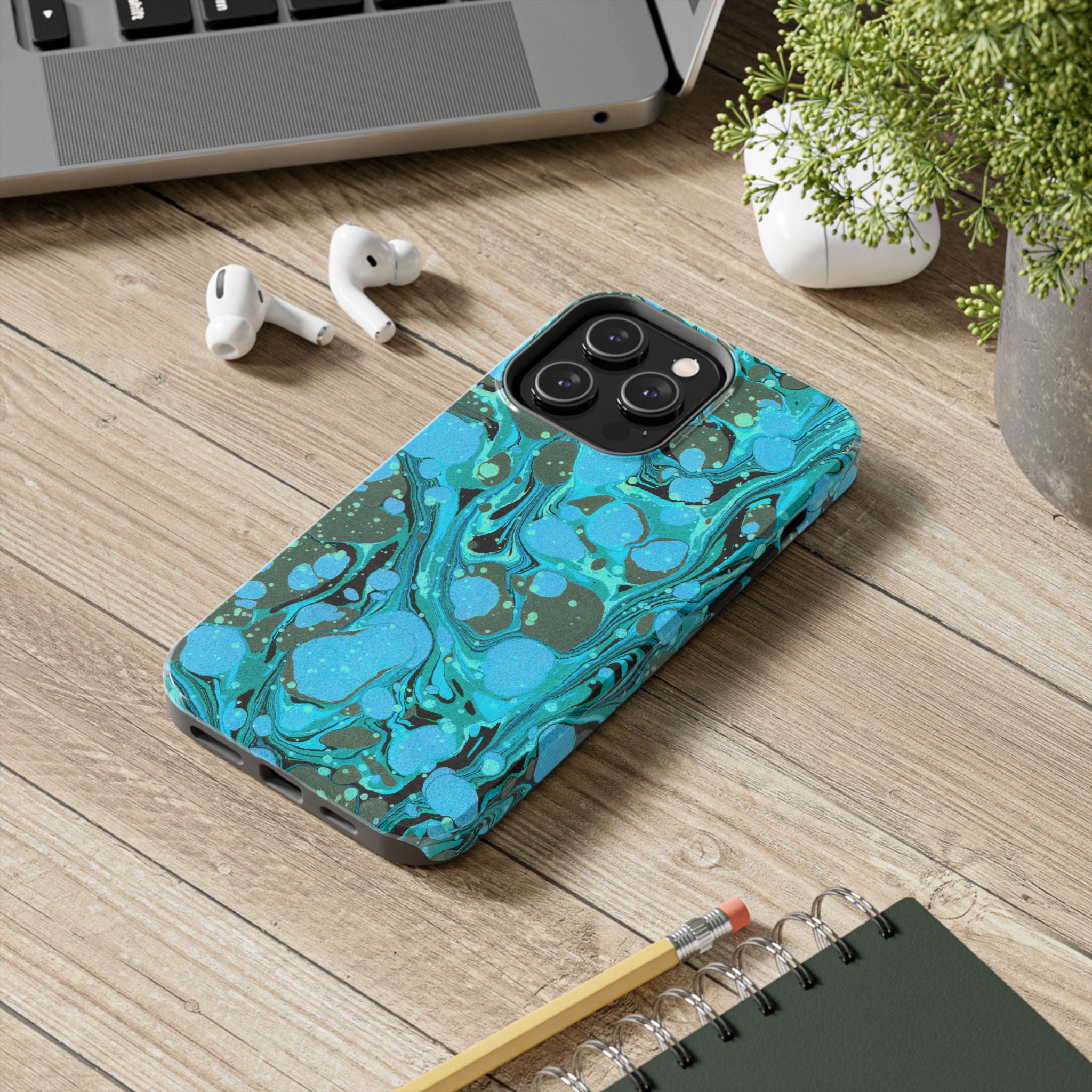 Marbled Phone Case - Aqua & Moss Green - Image 50