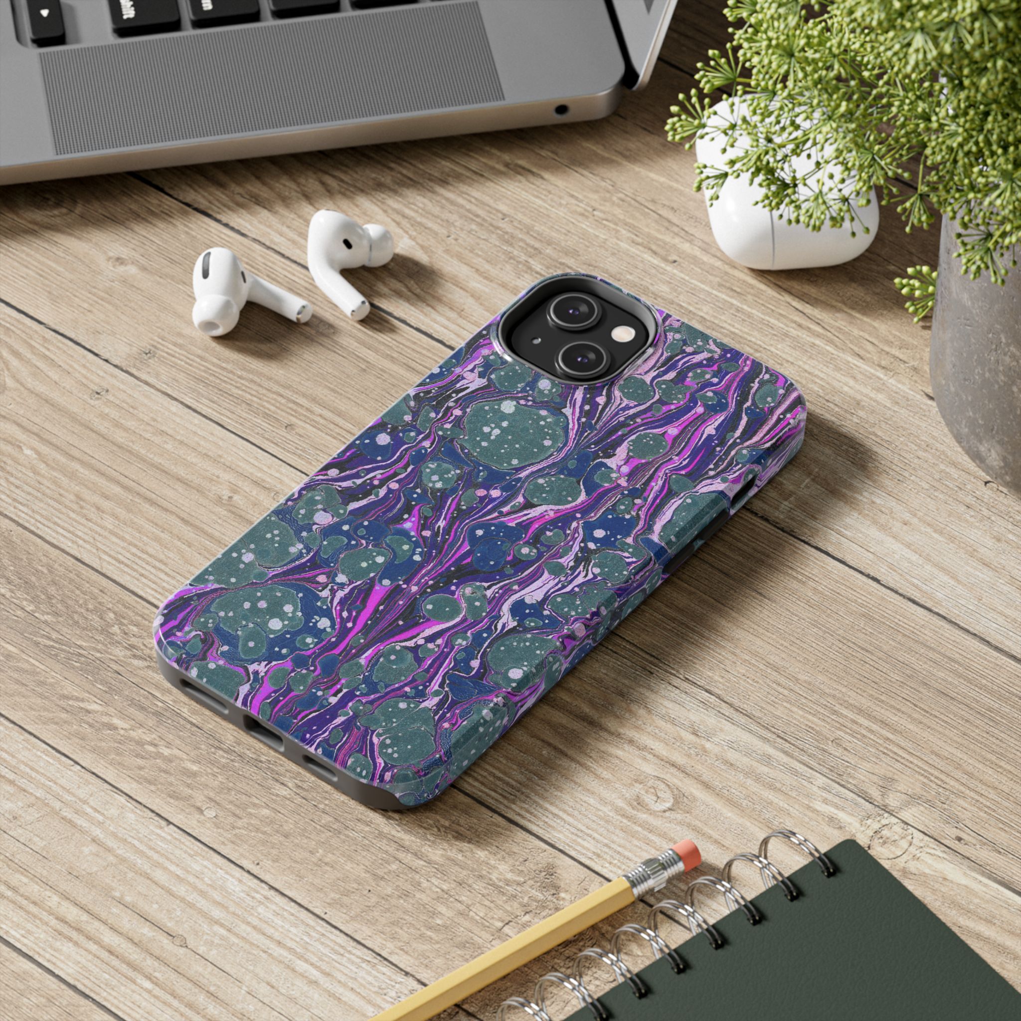 Marbled Phone Case - Navy, Magenta & Moss Green - Image 52