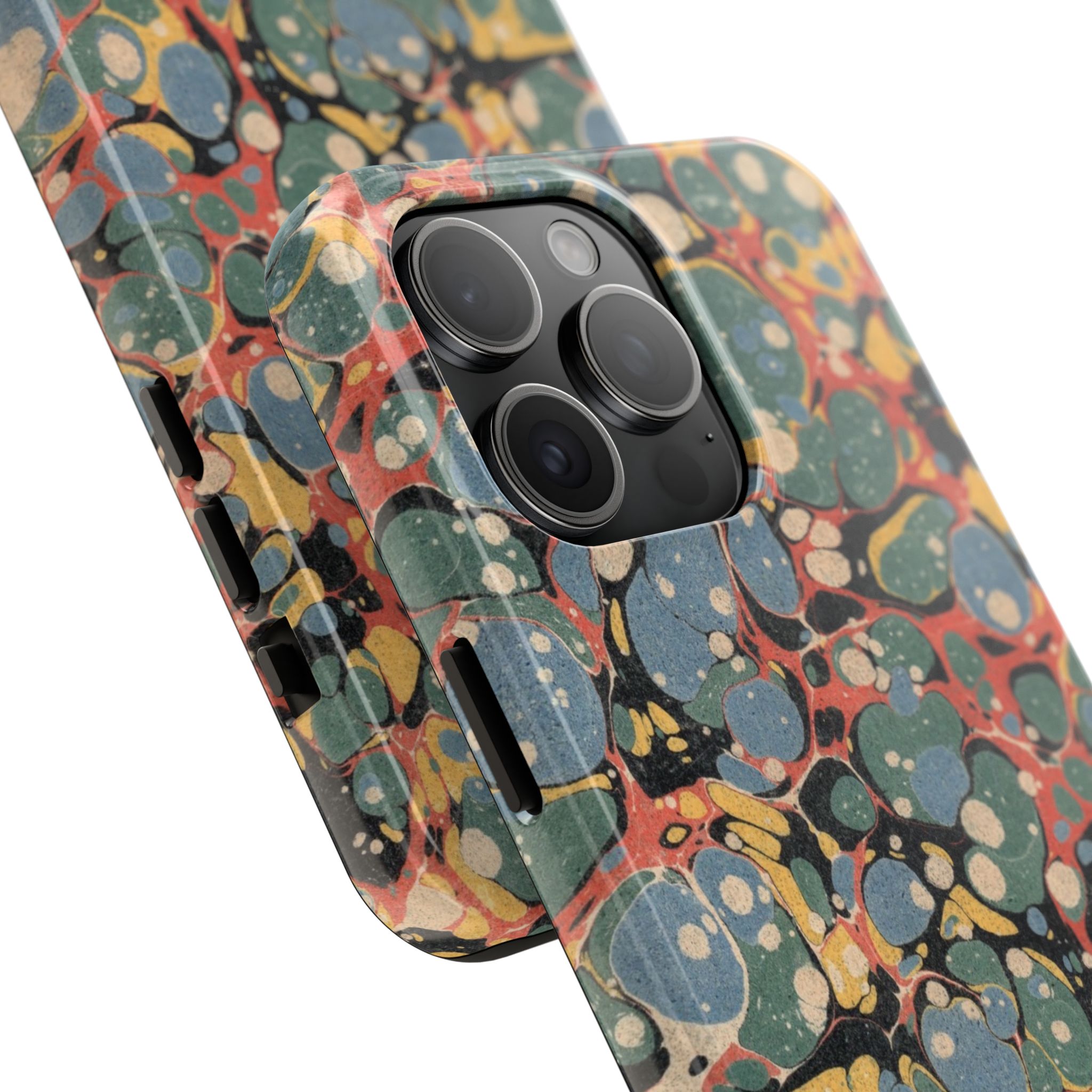 18th C. Marbled Paper Phone Case - Blue, Orange & Black - Image 66