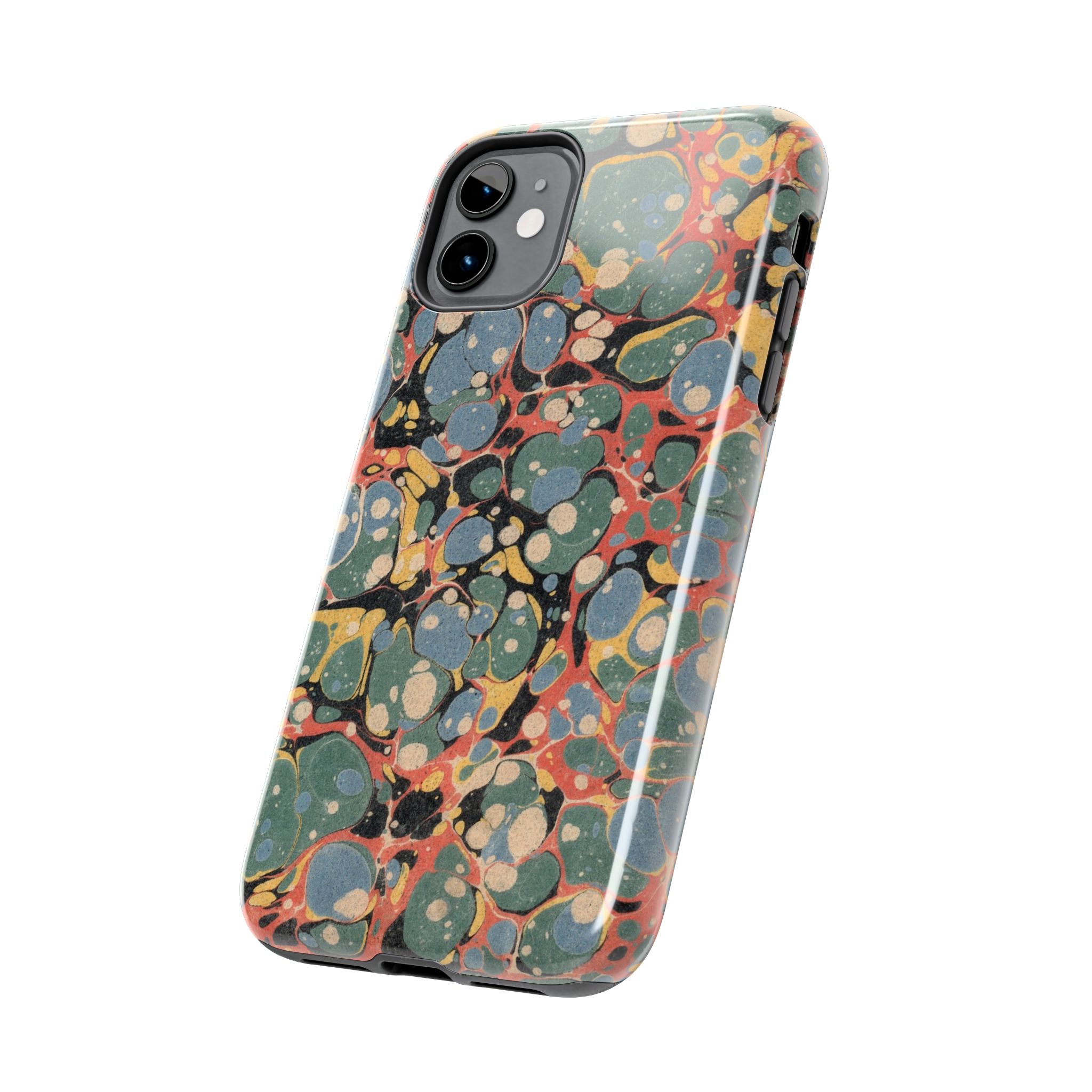 18th C. Marbled Paper Phone Case - Blue, Orange & Black - Image 3