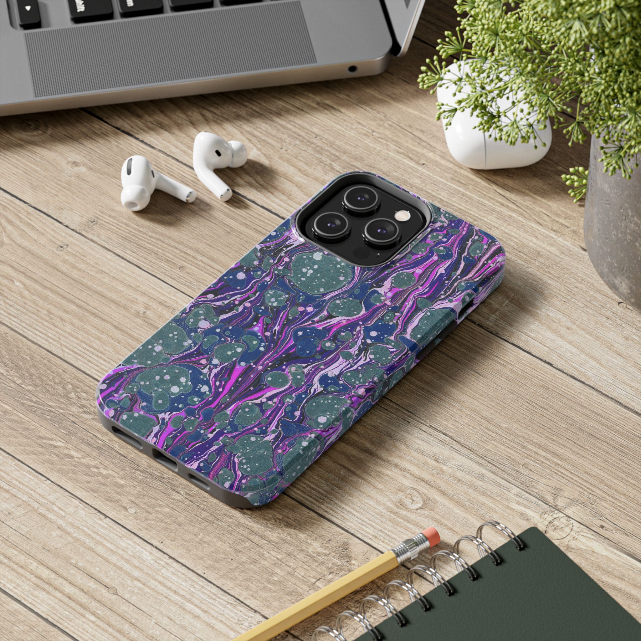 Marbled Phone Case - Navy, Magenta & Moss Green - Image 50